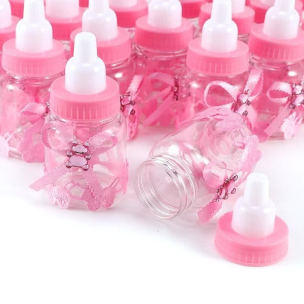 24X Mini Nappflaska Godisask 4X9Cm Strass Rosa Björn Gåva Favör Godisask Flicka Dop