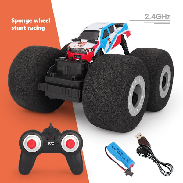 RC Stuntbil Drift Mjuk Stora Svampsäck Däck Fordon Modell Radiostyrd Maskin Fjärrkontroll Leksaker för Pojkar Presenter inomhus Jul Blue