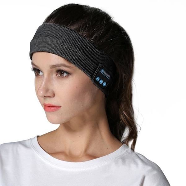 Bluetooth Musik Pannband Stickad Mössa Sovmössa Hörlurar Högtalare Headset-7 Black