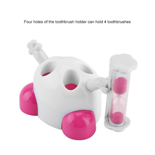 Tandborsthållare för barn, tandborsttimglas, 3 minuters nedräkningstimer (Rosa)