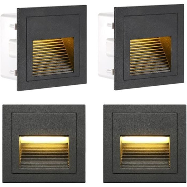 3W LED Infälld Vägglampa, Varmvit IP65 Vattentäta Trappljus, Stegljus, Aluminium, 4-pack, [Z1033]