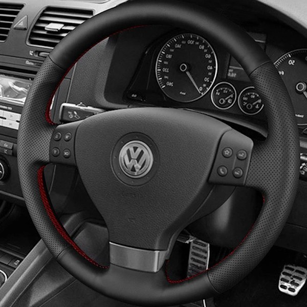 Svart mikrofiberläder handsydd rattöverdrag för Volkswagen Golf 5 MK5 GTI VW Golf 5 R32 Passat R GT 2005