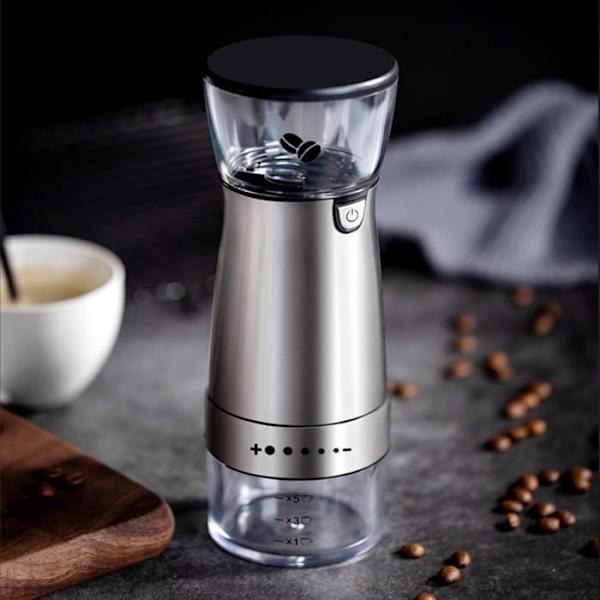Silver Elektrisk Kaffekvarn Rostfritt Stål Justerbar Handkvarn Kaffebryggare Bönkvarn M40415