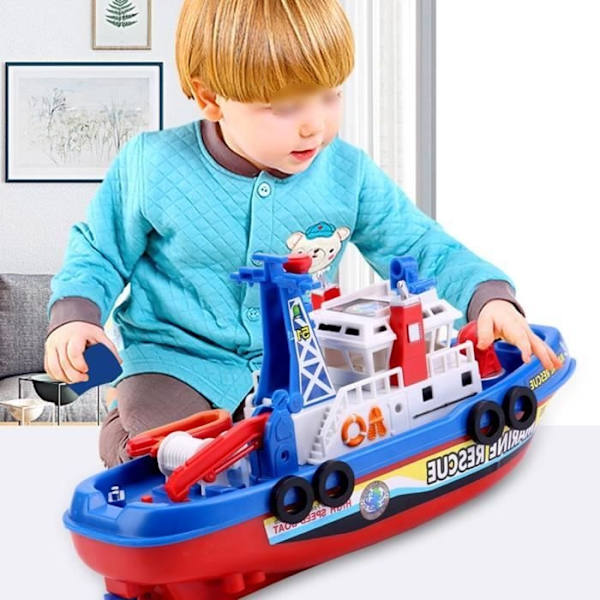 Zjchao Leksaksbrandbåtmodell för barn med ljud och ljus Superrolig badleksak