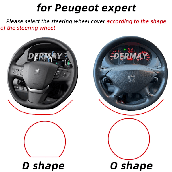 Rattstyrningsöverdrag i mikrofiberläder + kolfiber för Peugeot Expert Traveller Tepee Van - Högkvalitativa biltillbehör O shape- Red