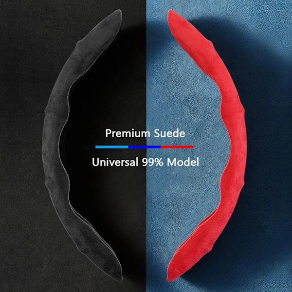 Suede rattstyröverdrag 38cm bilrattsskydd texturerat halkfritt svettsäkert universellt dekorationstillbehör Red