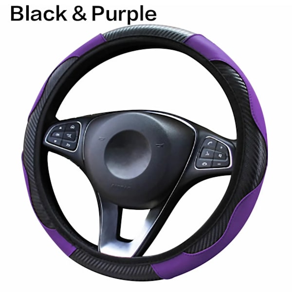 Rattstyrningsöverdrag för bil, andningsbart, halkfritt, PU-läder, passar rattar 37-38 cm PURPLE