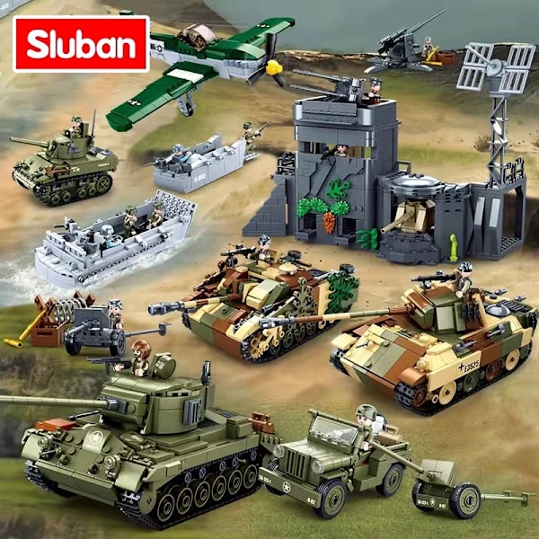 Ii 2 Militärbyggstenar Normandie Landningar Storbritannien USA Tyskland Arméuppsättningar Klossar Leksaker Fordon Pershing Panther Tankar 182Pcs No Box M