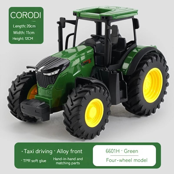 Tröghetsdriven traktor med släp, med strålkastare, leksaksset för bondgård 1:24 bil lastbil bondgårdssimulering barn födelsedag nyårspresent D1 Taxi cart
