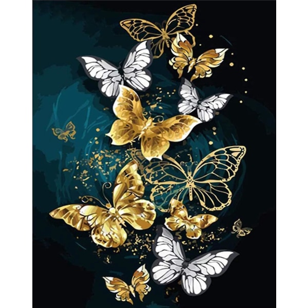 Butterfly Blue Gold Diamond Ritning - DIY 5D hel diamond painting för heminredning (30x40cm)