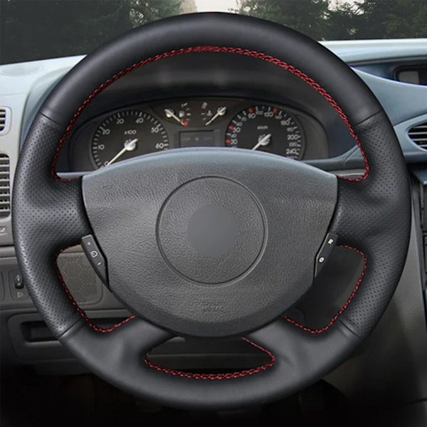 Svart konstläder rattöverdrag för Renault Laguna 2 Vel Satis Espace Trafic 2 2001-2014 Nissan Primastar 2009-2015 Blue Marker