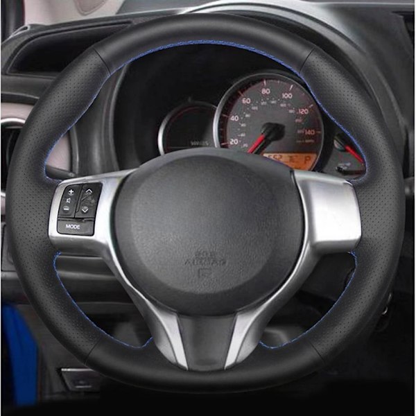 Svart PU konstläder handsydd rattöverdrag för Toyota Yaris 2012 2013 2014 2015 2016 2017 2018