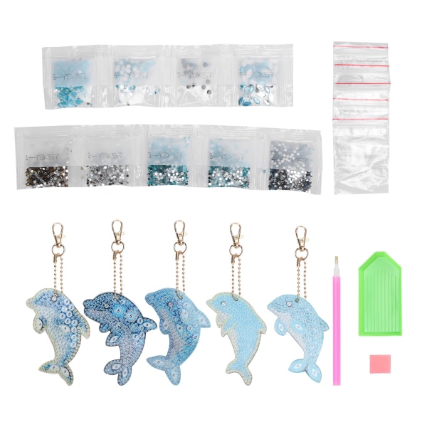 5 st Dolphin Diamond Painting Nyckelring DIY 5D Cartoon Pendant Snyggt kit hantverkstillbehör