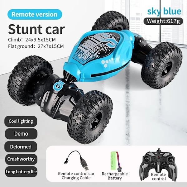 4WD RC Stuntbil med fjärrkontroll, 2.4G radio, geststyrning, rotation, musik, ljus, vridbara bilar, hög hastighet, leksak för barn YKC2072PLUS-B