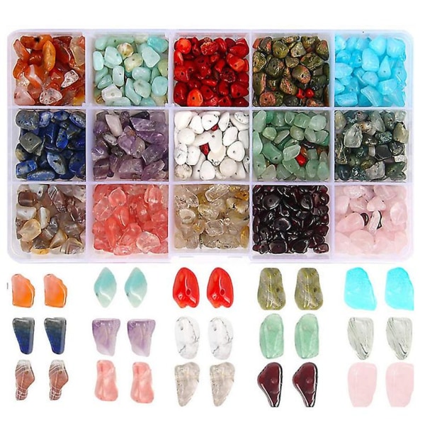 Uregelmæssige chips Stenperler 15 farver Naturlige ædelstensperler Fremstilling af gør-det-selv-håndværk Beads