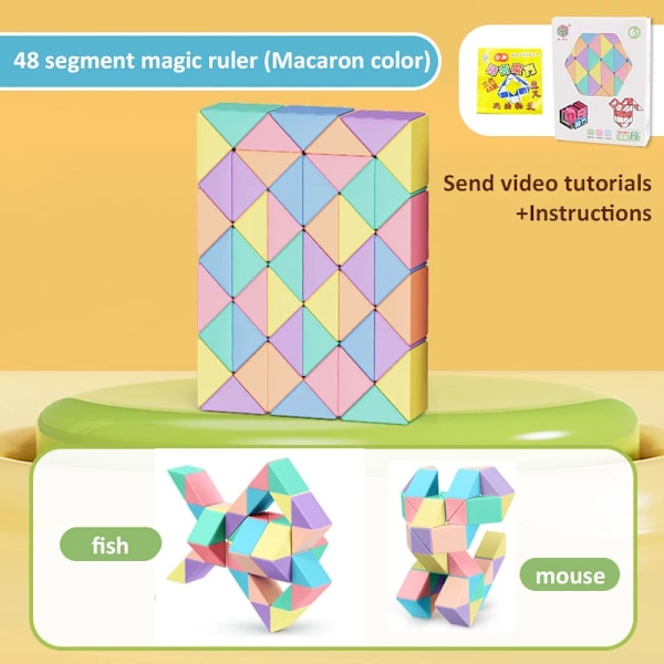 24-72 Segment Magisk Linjal Orm Kub Multi-Färg 3D Pussel Fidget Leksaker Transformerbara Kuber Barn Utbildning Leksaker Gåva Cubo Magico C 48 segments