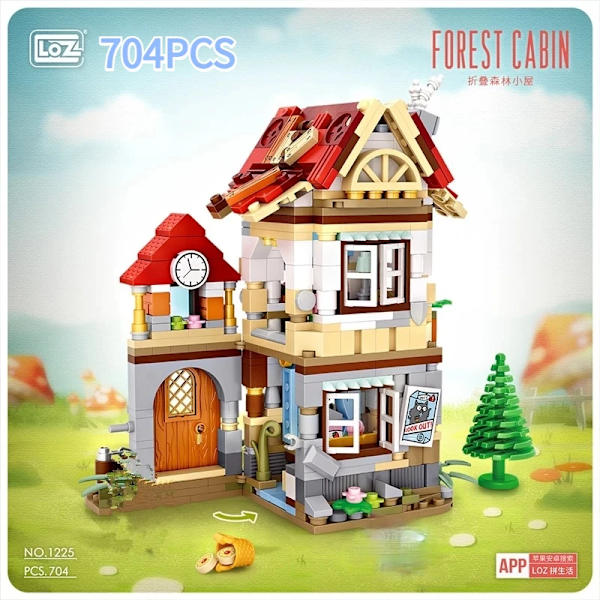 Loz miniblok Forest Cabin/Dvärgnavets gator - tryckavlastning/vikbar/byggklossleksaker för barn, present JM51-1226 Without box
