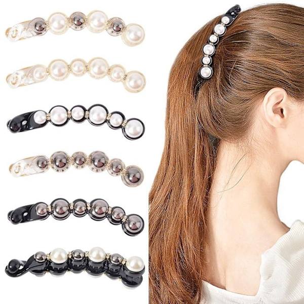6 st Pärl Strass Hårspännen Barrettes För Kvinnor Flickor Stil 1