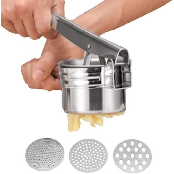 Tfacr Potatisstöt - Potatisstöt i rostfritt stål med 3 utbytbara skivor, Potatisstöt Mixer M472