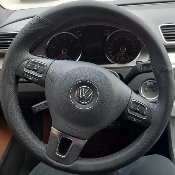 Svart konstläder rattöverdrag för Volkswagen VW Gol Tiguan Passat B7 Passat CC Touran Jetta MK6