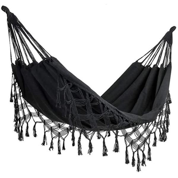 Dubbel Hängmatta - Märke - Modell - 200Cm X 150Cm - Vävd Bomull - Inomhus-/Utomhusbruk Black