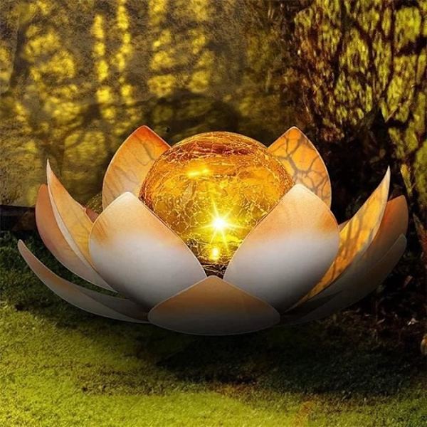 Lotusblomma Sollampa, Solcellslampa Utomhus, Vattentät Led Spräckt Glob Glasblomma Lampa[H1812]