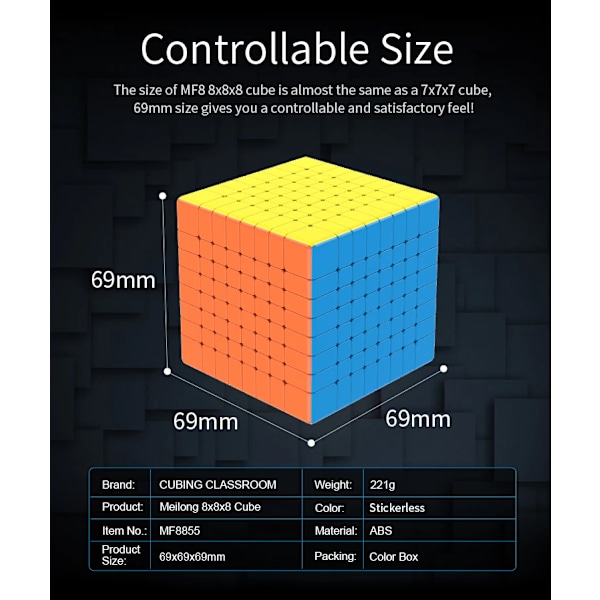 Mfjs 8X8 Magic Speed Cube Stickerless Professionella Fidget Leksaker 8 8X8 Cubo Magico Pussel Stickerless