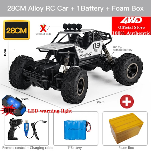 4wd rc bil med LED-lampor 1:12/ 1:16 2.4g fjärrkontrollbilar 4x4 terräng drift trucks pojkar flickor leksaker present till barn 28CM Sliver 1B LED