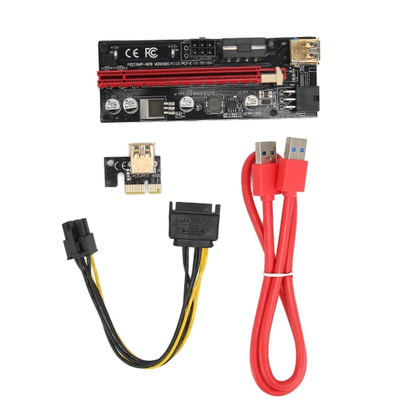 PCIE 1X til 16X Riser-kort 4 solide kondensatorer 6 PIN-grensesnitt USB-kabel Fast spenne Design PCIE GPU Riser Express-kabel Rød