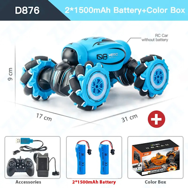 Zwn rc-bil 1:12 / 1:16 4wd radio geststyrning musik ljus stunt fjärrstyrd bil terrängkörning leksaker för barn D876 Blue 2B Box