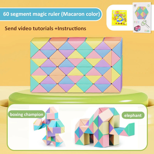24-72 Segment Magisk Linjal Orm Kub Multi-Färg 3D Pussel Fidget Leksaker Transformerbara Kuber Barn Utbildning Leksaker Gåva Cubo Magico C 60 segments