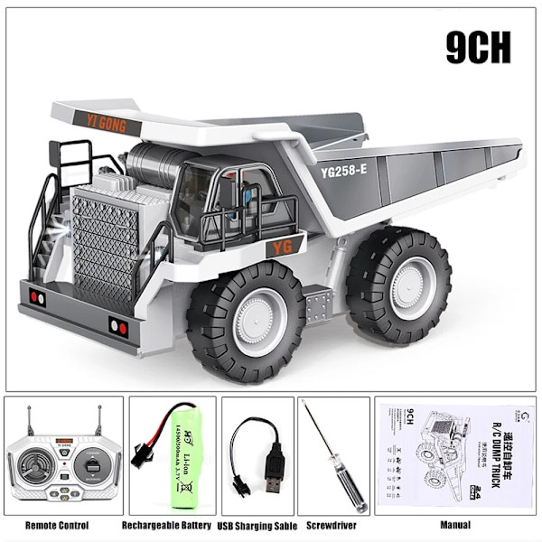 1:20 RC-bil 2.4G fjärrstyrd grävmaskin ingenjörsfordon larvbandstruck bulldozer leksaker för pojkar barn dumper barnpresent 9CH-White Dump Truck