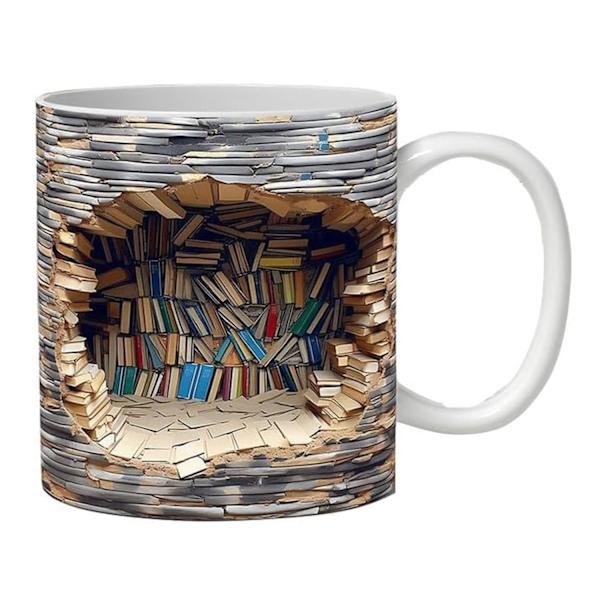 3D Bogreol Krus - En Bibliotekshylde Kop, Biblioteks Bogreol Krus, Bogelskere Kaffe Krus, Kreativt Rumdesign Multi-Purpose