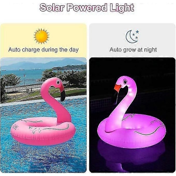Puhallettavat Flamingo-uimarenkaat valoilla, aurinkovoimalla toimivat flamingo-uimarenkaat