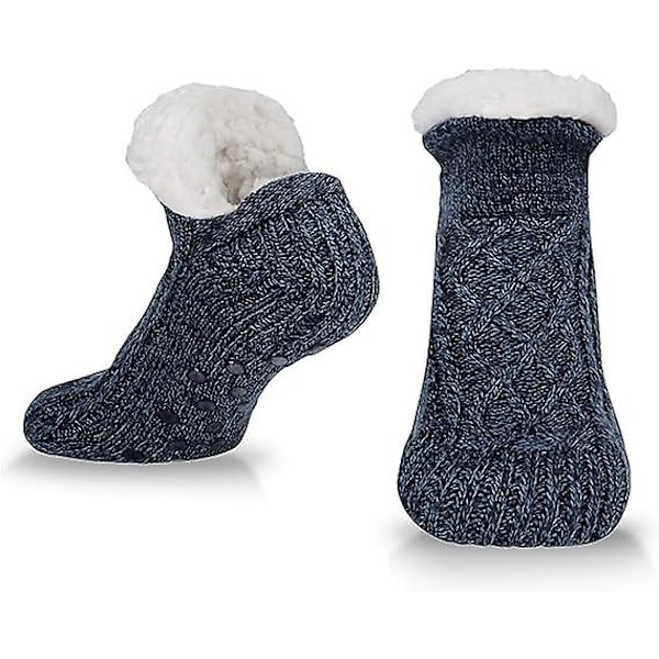 Tossut Naiset Miehet Sukat - Tossusukat, Lämpimät Talviset Vuoratut Liukueste Neulotut Fleece Sukat Tossut kokoihin 37-41, Laivastonsininen
