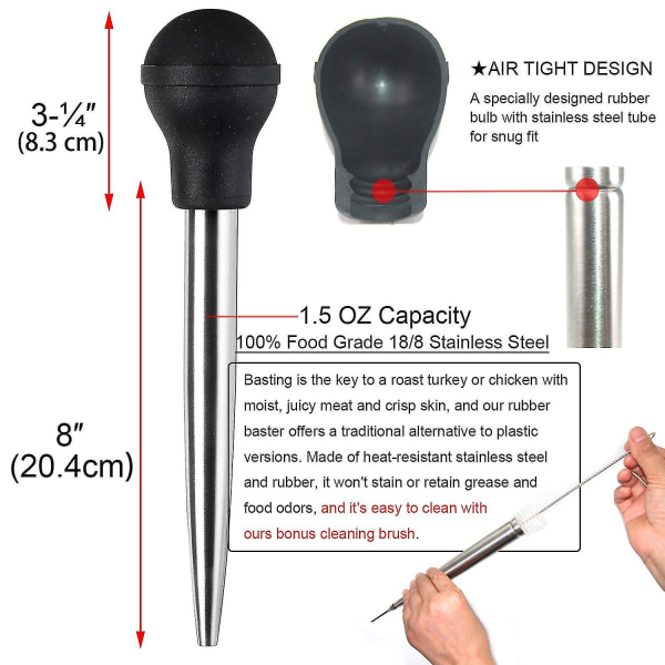 Rostfri FDA-godkänd gummiblåsa inklusive marinadspruta och borste, svart