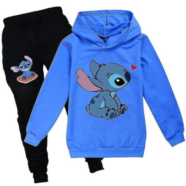 Lilo Stitch Träningsdräkt 2st Hooded Top Huvtröja Byxor Outfit Set Sportkläder för barn 170cm Blue
