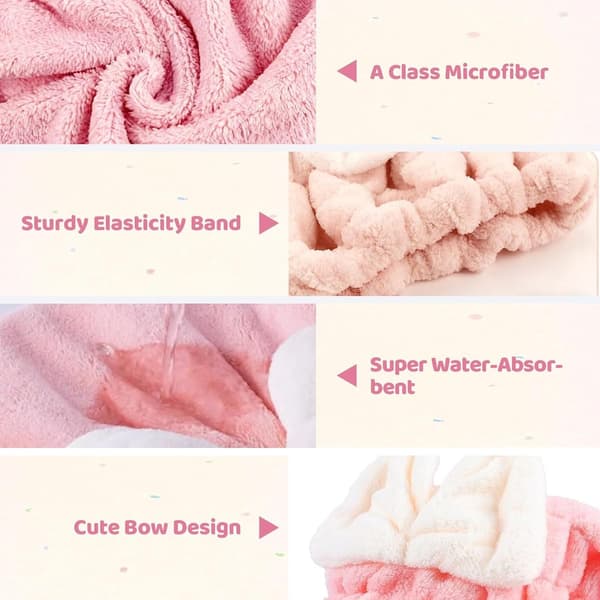 Hårhåndklæde i mikrofiber, ultraabsorberende og hurtigtørrende hårturban med sløjfe, blød badehætte til kvinder og piger, pink