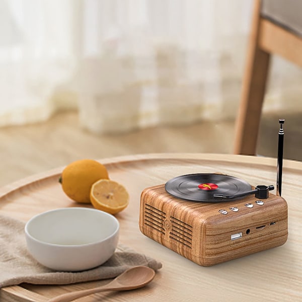 （Træfarve）Retro Bluetooth-højttaler, Vintage-indretning, Lille trådløs Bluetooth-højttaler, Sød gammeldags stil til køkkenet
