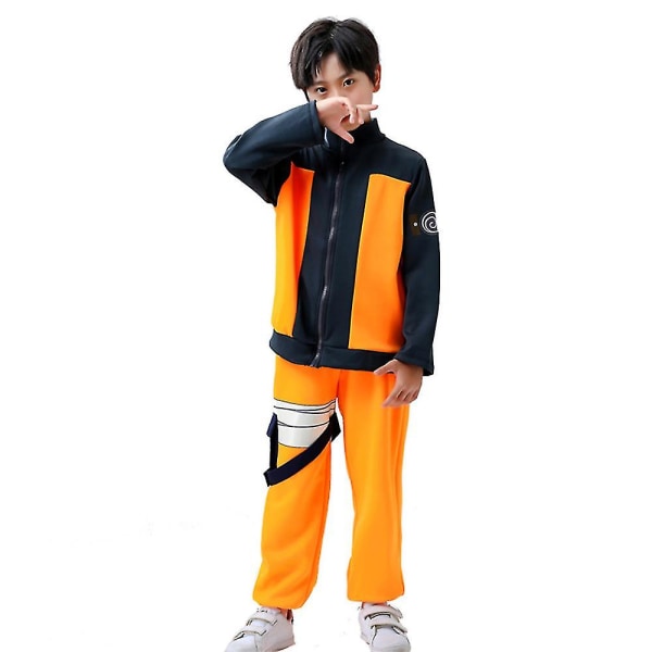 Naruto Anime Kids Uzumaki Naruto Cosplay Kostym Kappa Jacka Byxor Halloween Dress Up Outfit Set för pojkar 9-10 Years
