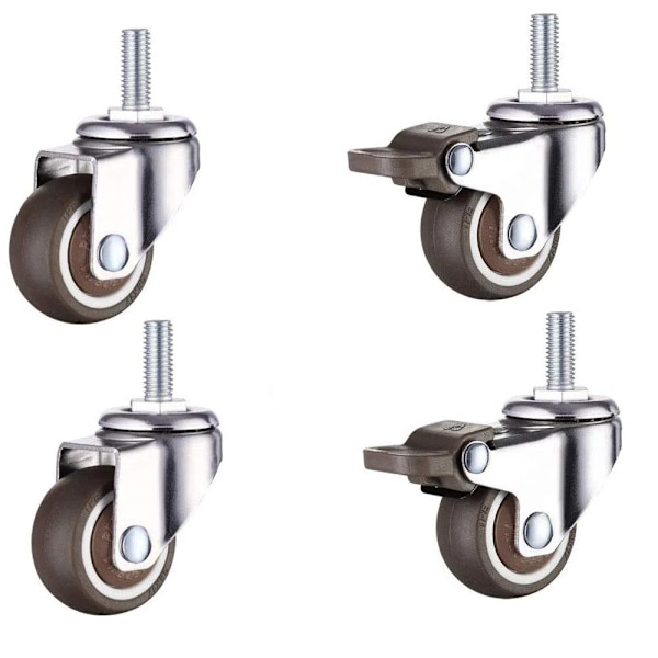 1.5 Inch Caster Wheels for Small Furniture Heavy Duty Casters, Rubber 360º Swivel Casters Set of 4 (2 with Brakes&2 without)