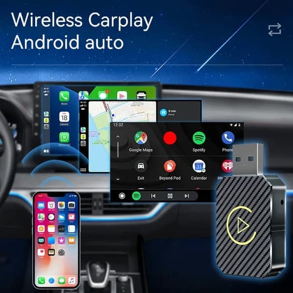 Langaton CarPlay-sovitin 2025, CarPlaylle ja Android Autolle, Plug-and-Play