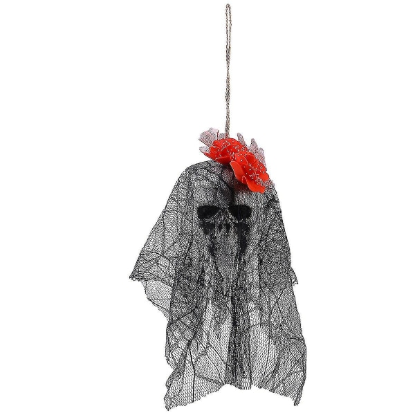 Halloween läskigt läskigt hängande skalle Skelettspöke Halloween Hemträdgård Trädgård Bardekorationer Festtillbehör Spökhusrekvisita (röd blomma)