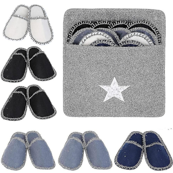 6 Par Fleece-tofflor - Bärbara, Tvättsbara, Engångs, Halksäkra - Tofflor för Hem, Spa, Gäster, Hotell och Resor