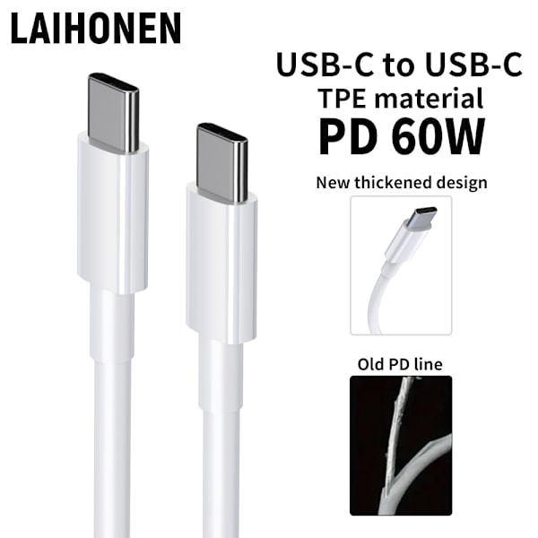 3M Pikalatauskaapeli, 2 kpl USB C - USB C -kaapeli PD 60W