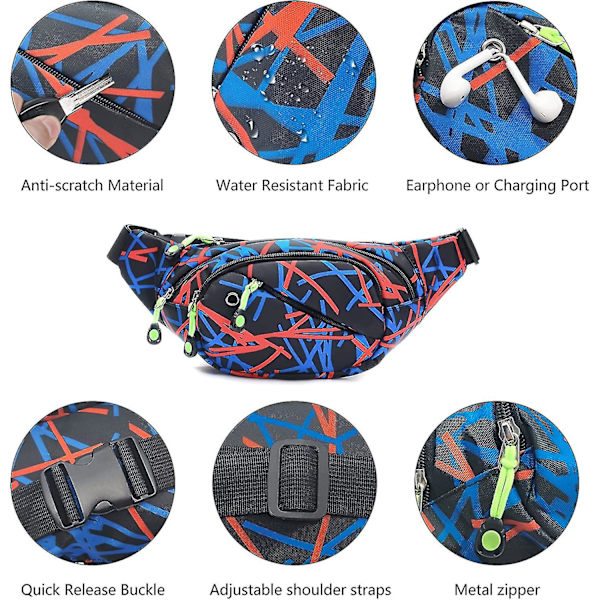 Bumbag midjeväska - fashion bumbag för kvinnor och män, 4 fickor justerbar midjeväska för löpning, vandring, hundpromenader utomhus