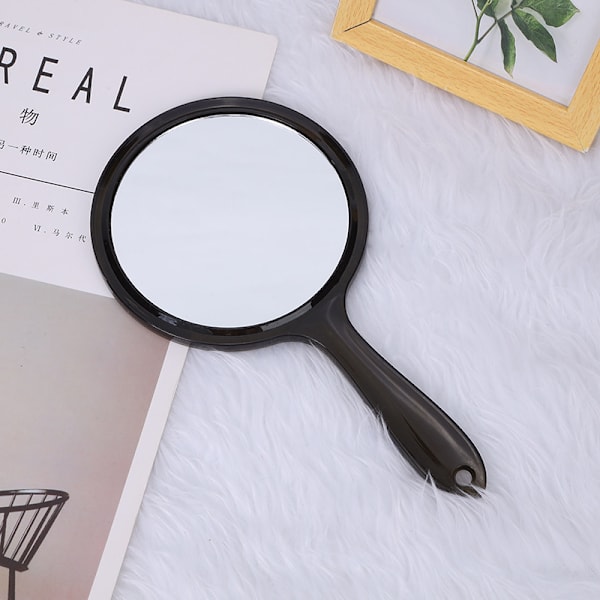 Makeup Hand Mirror Magnifying Large Travel Handheld Mirror Cosmetic Mirror Acrylic Clear Finish Round Mirror (Svart)