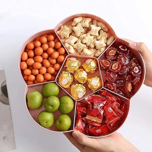 Snackförvaringsbricka med lock, 6-facks godis- och nötserveringsfat för hemmafest, blomformad 9,8 tum