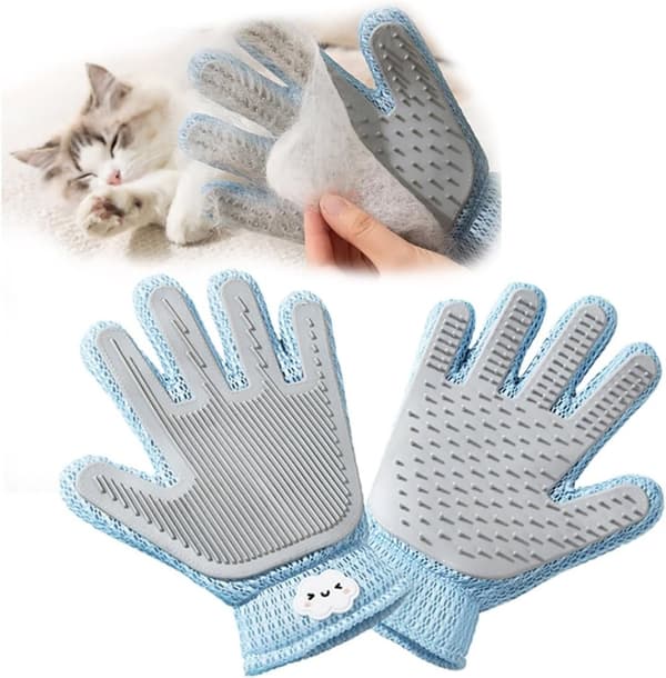 Børstehandske - Vaskehandske til kat - Silikonehandske til pelspleje - Kattebørste - 2 i 1