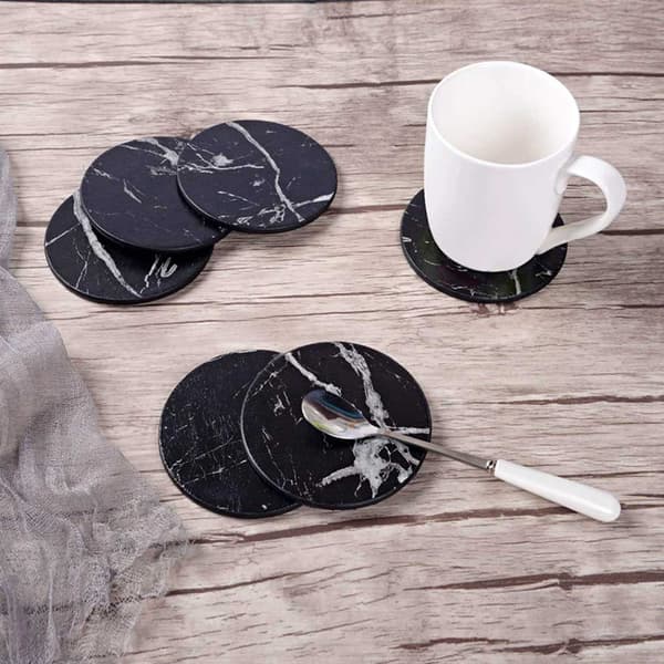 6-pak Vendbare Brikker Sort Marmor PU med Holder sort
